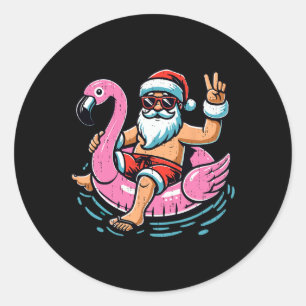 Kerst in juli Shirt Boys Kinder Santa Flamingo S Ronde Sticker