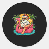 Kerst in juli Shirt Santa Flamingo Float Mannen Wo Ronde Sticker (Voorkant)