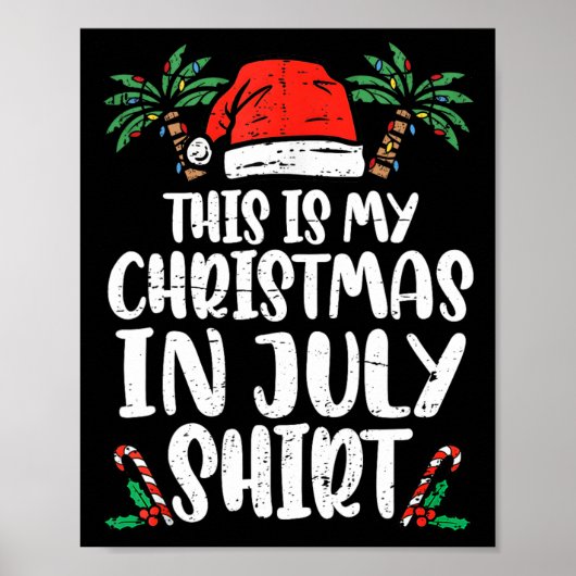Kerst in juli Shirt Santa Hat Zomer Strand Vac Poster (Voorkant)