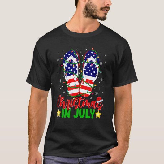Kerst in juli Teenslippers Amerikaanse vlag Xmas L T-shirt (Voorkant)