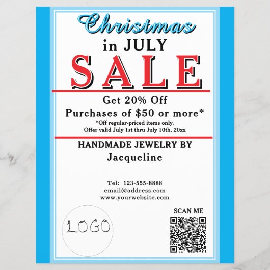 Kerst-in-juli-uitverkoop Sieraden Blauw Witte Hart Flyer (Voorkant)