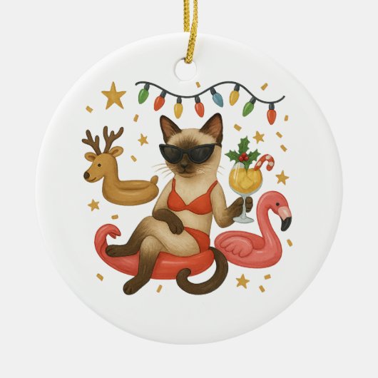 Kerst in juli voor Siamese kattenliefhebbers Keramisch Ornament (Voorkant)