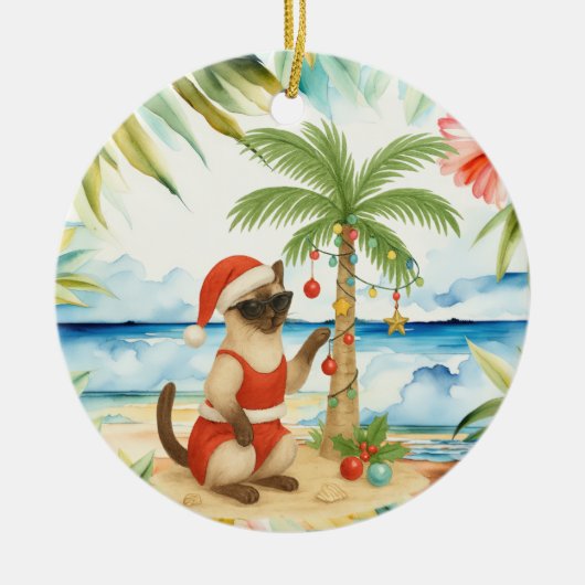 Kerst in juli voor Siamese kattenliefhebbers Keramisch Ornament (Voorkant)