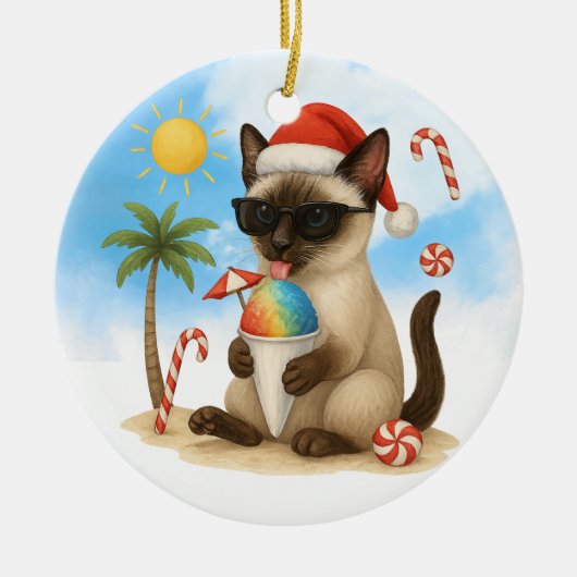 Kerst in juli voor Siamese kattenliefhebbers Keramisch Ornament (Voorkant)
