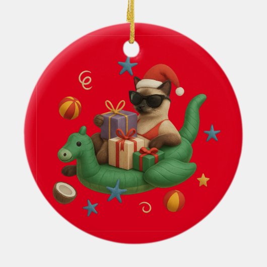 Kerst in juli voor Siamese kattenliefhebbers Keramisch Ornament (Achterkant)