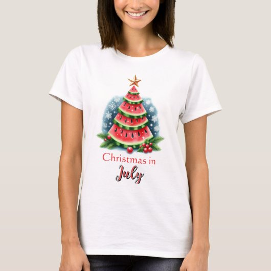 Kerst in juli Watermeloen Boom Feest T-shirt (Voorkant)