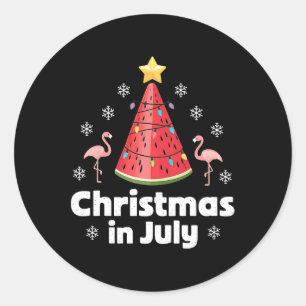 Kerst in juli Watermeloen boom Funny Flamingo X Ronde Sticker