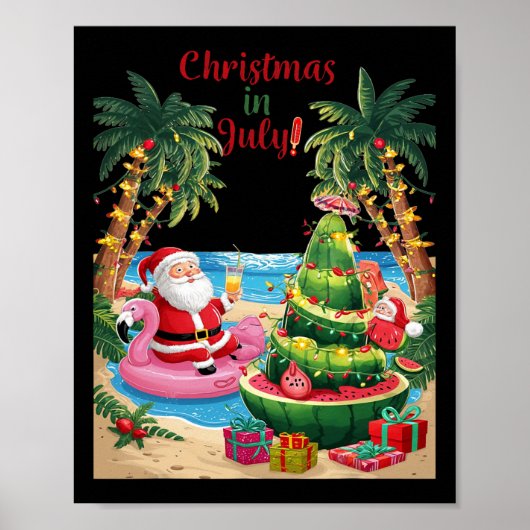 Kerst in juli Watermeloen Kerstboom Santa Beach Poster (Voorkant)