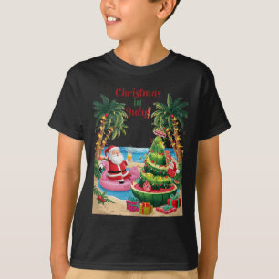 Kerst in juli Watermeloen Kerstboom Santa Beach T-shirt