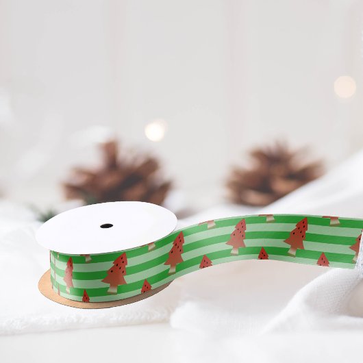 Kerst in juli Watermeloen Tree Stripe Ribbon Satijnen Lint