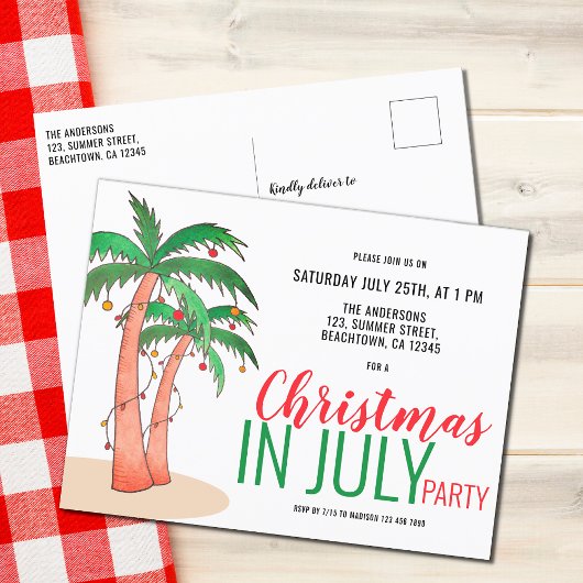 Kerst in juli zomerfeest uitnodiging briefkaart