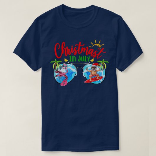 Kerst in juli zonnebril kerstman strand zomer Kers T-shirt (Design voorkant)