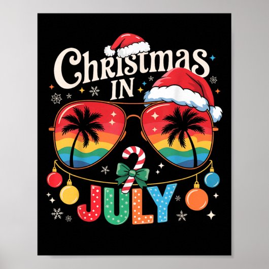 Kerst In Juli Zonnebril Strand Kerstman Hoed Manne Poster (Voorkant)