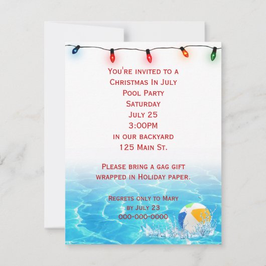 Kerst In Juli Zwembad Feest Kaart (Achterkant)