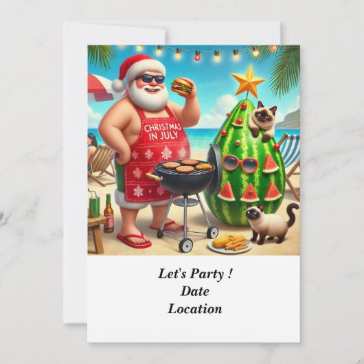 Kerst in juli Zwembadfeest met de Kerstman Kaart (Voorkant)