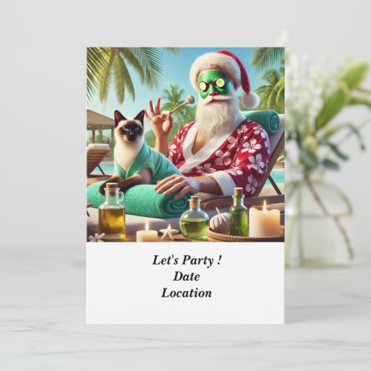 Kerst in juli Zwembadfeest met Santa Claus Invi Kaart (Staand voorkant)