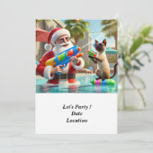 Kerst in juli Zwembadfeest met Santa Claus Invi Kaart (Staand voorkant)