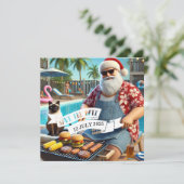 Kerst in juli Zwembadfeest met Santa Claus Invi Save The Date (Staand voorkant)