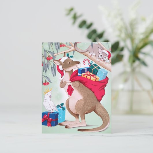 Kerst in Kangaroo - Australische kerstkunst Briefkaart (Staand voorkant)