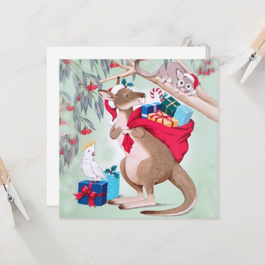 Kerst in Kangaroo - Australische kerstkunst Kaart (Voorkant / Achterkant in situ)