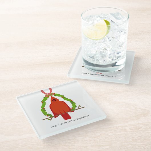 Kerst in kardinaal glazen onderzetter (Schuin)