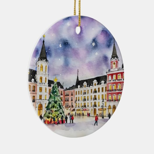Kerst in Madrid Spanje Waterverf Keramisch Ornament (Rechts)