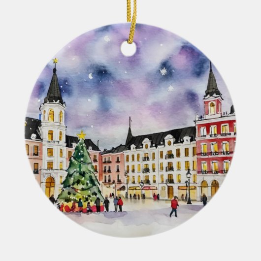 Kerst in Madrid Spanje Waterverf Keramisch Ornament (Voorkant)