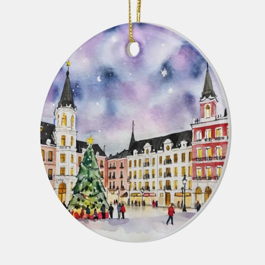 Kerst in Madrid Spanje Waterverf Keramisch Ornament (Links)