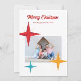 Kerst in Mid-Century Modern stijl, Retro sterren Feestdagenkaart