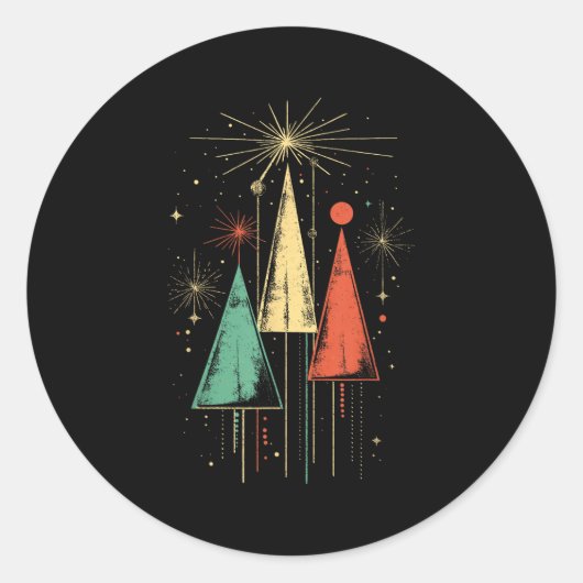 Kerst in Mid Century Modern stijl Ronde Sticker (Voorkant)