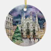 Kerst in Milaan Italië Waterverf Reizen Keramisch Ornament (Voorkant)