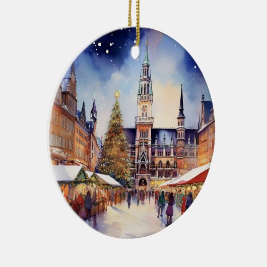 Kerst in München Duitsland Waterverf Keramisch Ornament (Rechts)