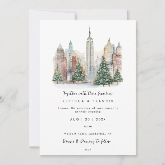 Kerst in New York huwelijksuitnodiging Kaart (Voorkant)