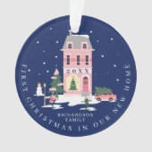 Kerst in nieuwe huis Schattigee stad & roze retro  Ornament (voorkant)