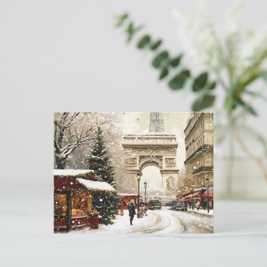 Kerst in Parijs: Arc de Triomphe winterscène Feestdagenkaart (Staand voorkant)