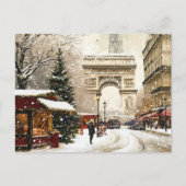 Kerst in Parijs: Arc de Triomphe winterscène Feestdagenkaart (Voorkant)