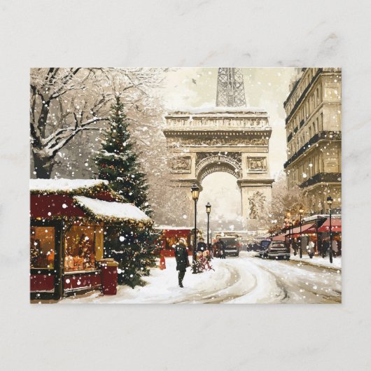Kerst in Parijs: Arc de Triomphe winterscène Feestdagenkaart (Voorkant)
