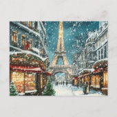 Kerst in Parijs: besneeuwde Eiffeltoren Feestdagenkaart (Voorkant)