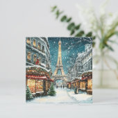 Kerst in Parijs: besneeuwde Eiffeltoren Feestdagenkaart (Staand voorkant)