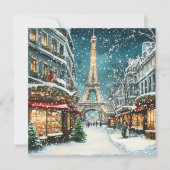 Kerst in Parijs: besneeuwde Eiffeltoren Feestdagenkaart (Voorkant)