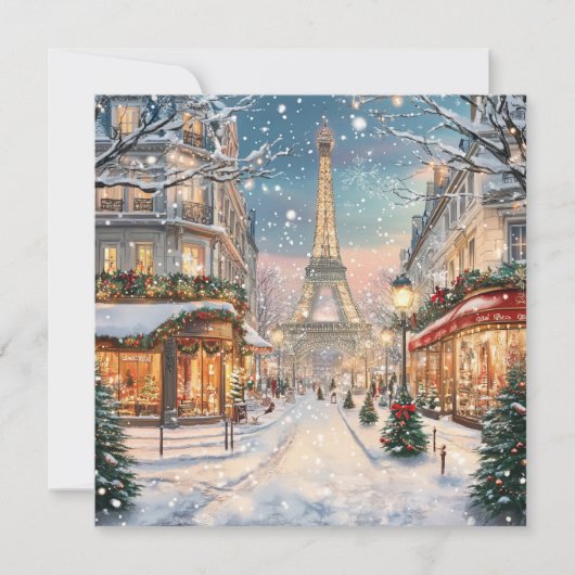 Kerst in Parijs: Eiffeltoren Winter Wonderland Feestdagenkaart (Voorkant)