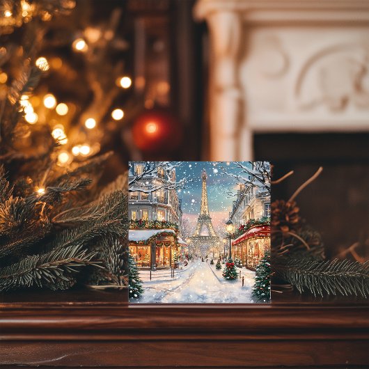 Kerst in Parijs: Eiffeltoren Winter Wonderland Feestdagenkaart