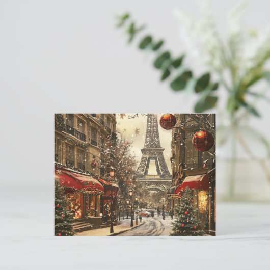 Kerst in Parijs: feestelijke Eiffeltoren Boulevard Feestdagenkaart (Staand voorkant)