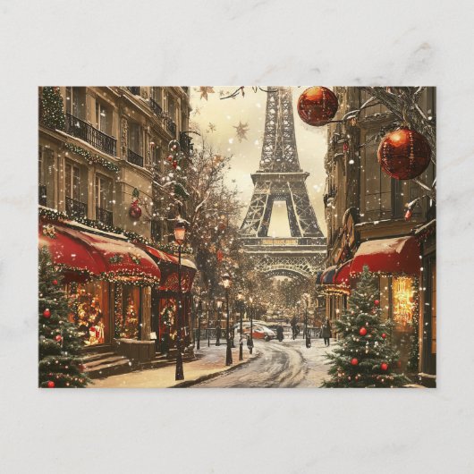 Kerst in Parijs: feestelijke Eiffeltoren Boulevard Feestdagenkaart (Voorkant)