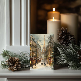 Kerst in Parijs: gezellige Eiffeltoren straat Feestdagen Kaart