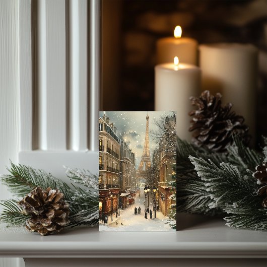 Kerst in Parijs: gezellige Eiffeltoren straat Feestdagen Kaart
