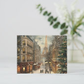 Kerst in Parijs: gezellige Eiffeltoren straat Feestdagenkaart (Staand voorkant)