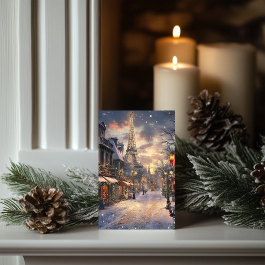 Kerst in Parijs: schemering bij de Eiffeltoren Feestdagen Kaart