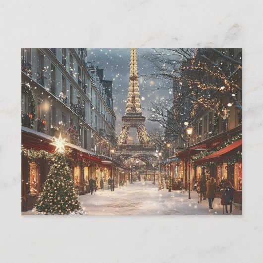 Kerst in Parijs: verlichte Eiffeltoren Feestdagenkaart (Voorkant)
