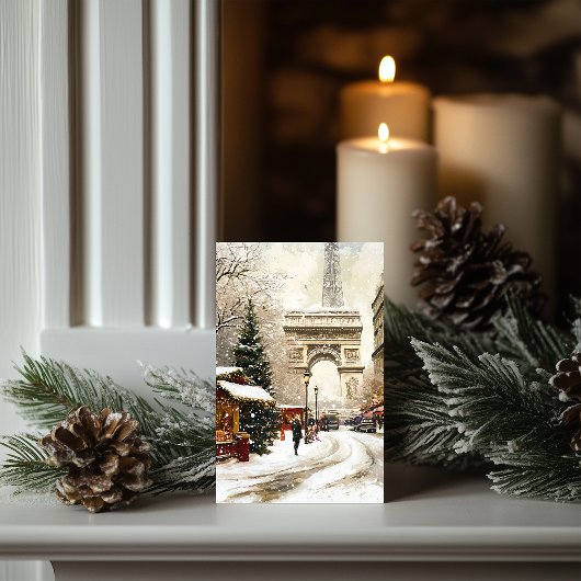 Kerst in Parijs: winterscène Arc de Triomphe Feestdagen Kaart